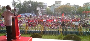 Naxalbari veteran comrade Khemu Singh addressing the rally, 25 May 2017